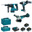 Kit 3 outils perfo-burineur, meuleuse et perceuse-visseuse 18V 5AH LI ION - MAKITA