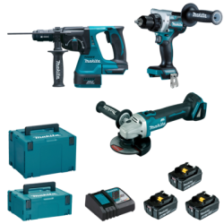 Kit 3 outils perfo-burineur, meuleuse et perceuse-visseuse 18V 5AH LI ION - MAKITA