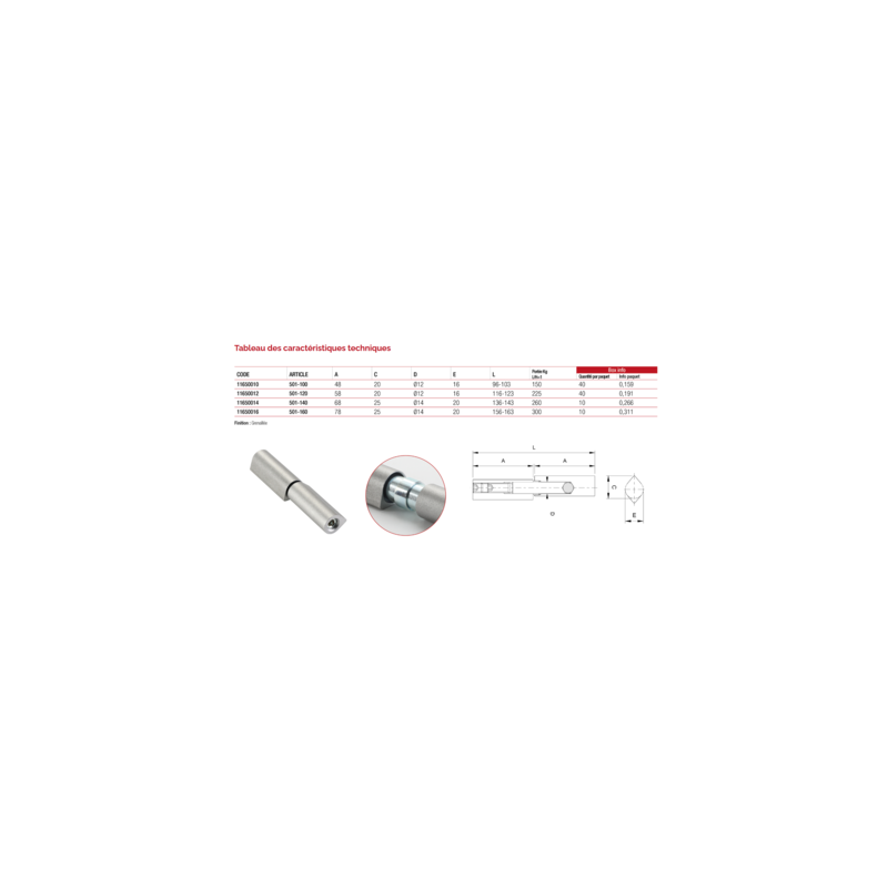 Paumelle à goutte tournée réglable 7 mm pivot acier 501 - COMUNELLO