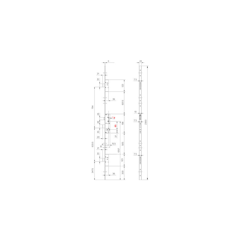 Serrure à encastrer 3 points pêne rectiligne têtière plate EA85 mm MULTIBLINDO - ISEO