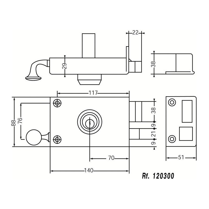Serrure applique monopoint horizontale à tirage VEGA varié - JPM