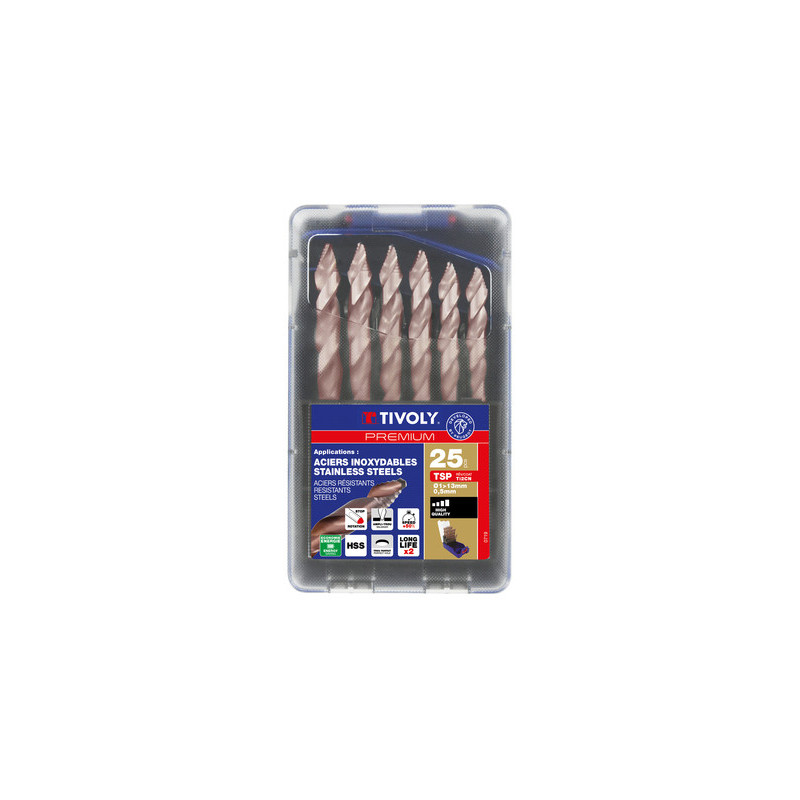 Coffret 25 forets métal étagés pointe en croix TSP HSS FUSIO - TIVOLY