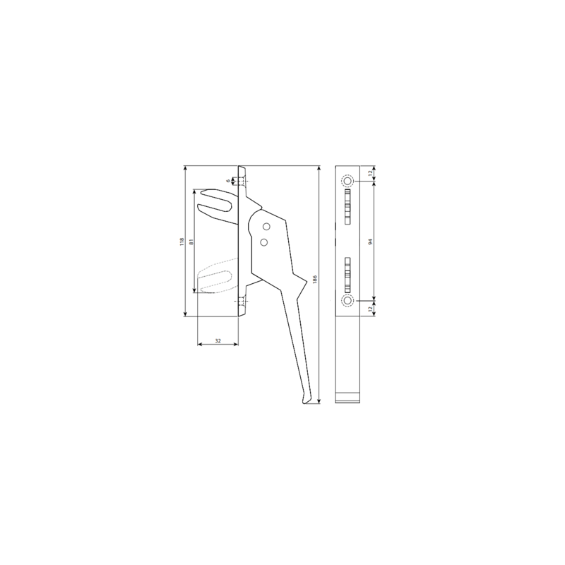 Poignée crémone double fourche borgne sans clé 518D - ARLU