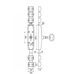 Crémone fonte à fouillot carré 6 mm sans clé moderne RY 52 - TORBEL