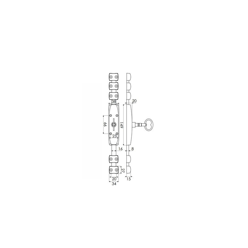 Crémone fonte à fouillot carré 6 mm sans clé moderne RY 52 - TORBEL