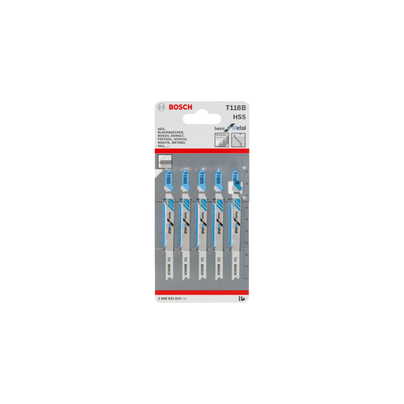 Lot de 5 lames de scie sauteuse HSS métal 92 mm T118B - BOSCH