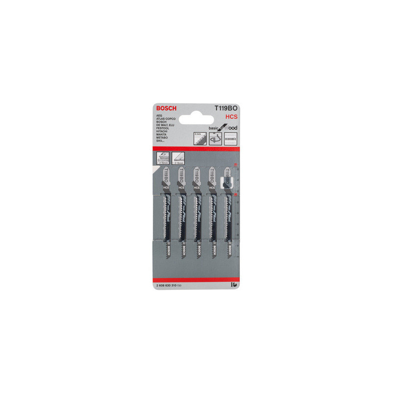 Lot de 5 lames de scie sauteuse bois 83 mm T119BO - BOSCH