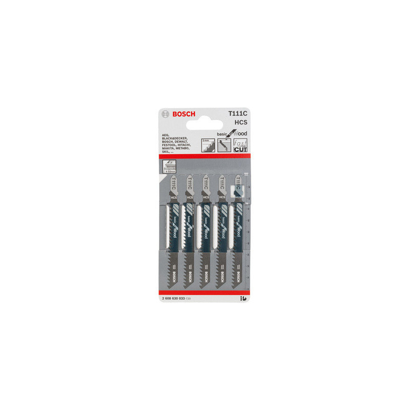 Lot de 5 lames de scie sauteuse HCS bois 110 mm T111C - BOSCH
