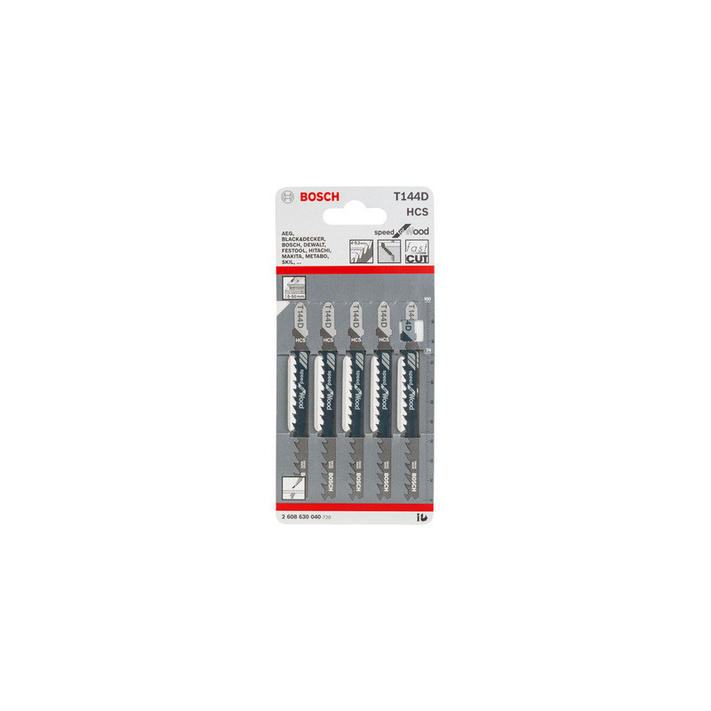 Lot de 5 lames de scie sauteuse HCS Speed bois 100 mm T144D - BOSCH