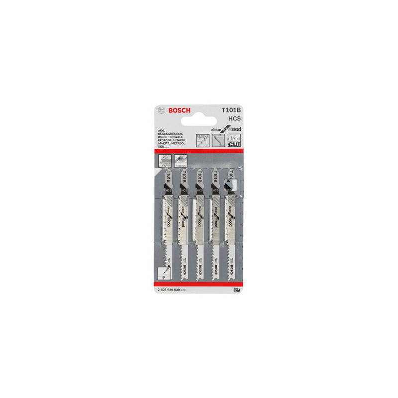 Lot de 5 lames de scie sauteuse HCS Clean bois100 mm T101B - BOSCH