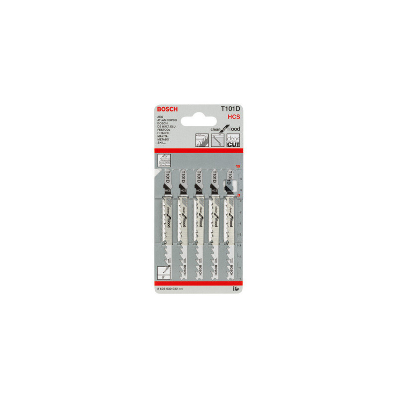 Lot de 5 lames de scie sauteuse HCS Clean bois 100 mm T101D - BOSCH