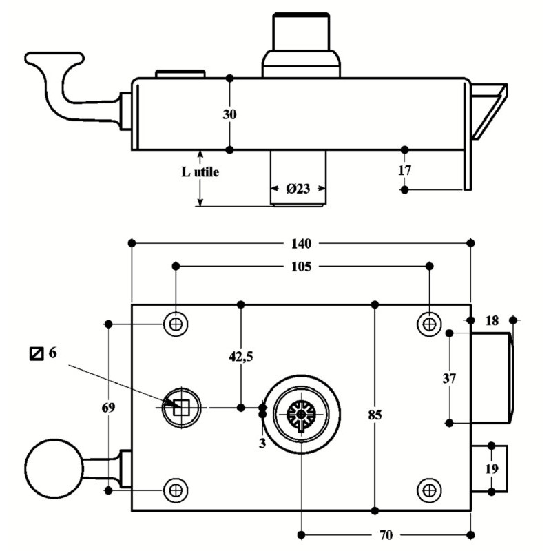 Serrure applique monopoint horizontale à tirage 5 ailettes - POLLUX