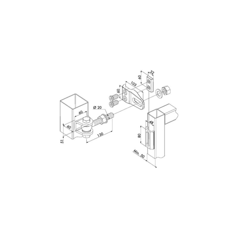 Paire de gonds à souder réglable quadridimensionnel - LOCINOX