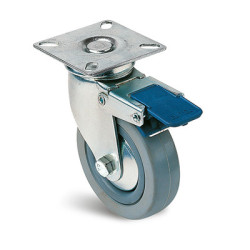 Roulette roue caoutchouc sur platine pivotante à blocage Ø75 NOVOPLEX - GUITEL HERVIEU