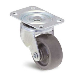Roulette tôle d'acier emboutie pivotante sur platine roue caoutchouc thermoplastique Ø42 - GUITEL HERVIEU