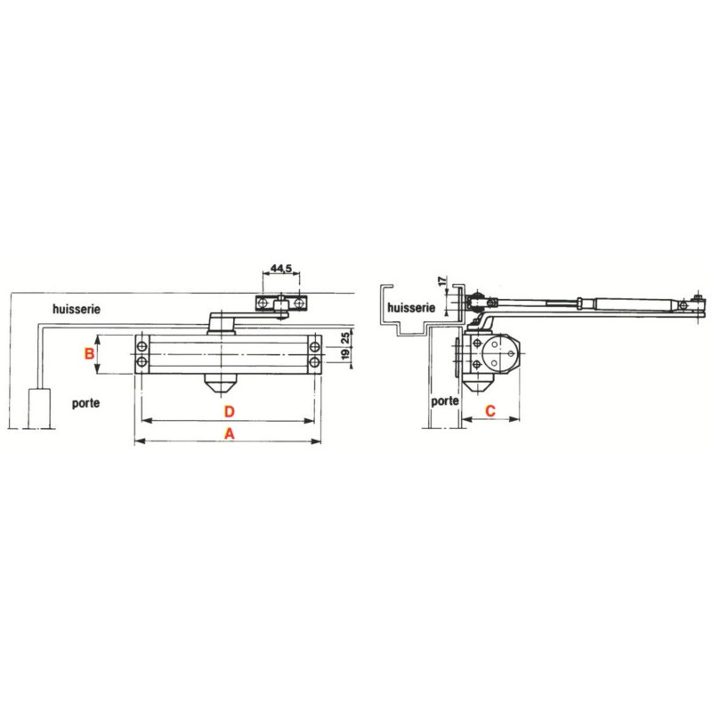 Ferme-porte hydraulique bras compas force 2 à 5 RYOBI 7000 / 8000 - SEVAX