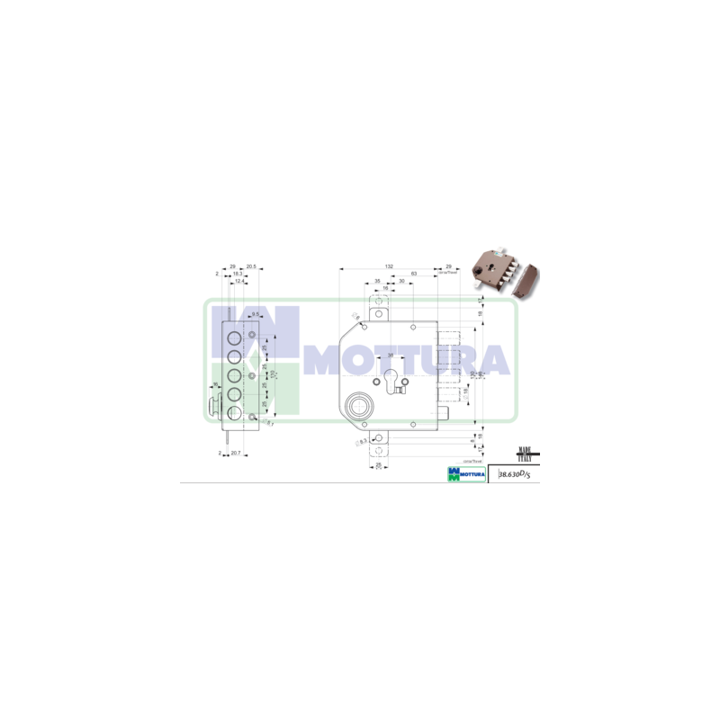 Serrure applique 3 points horizontale à tirage profil européen 38.630 - MOTTURA
