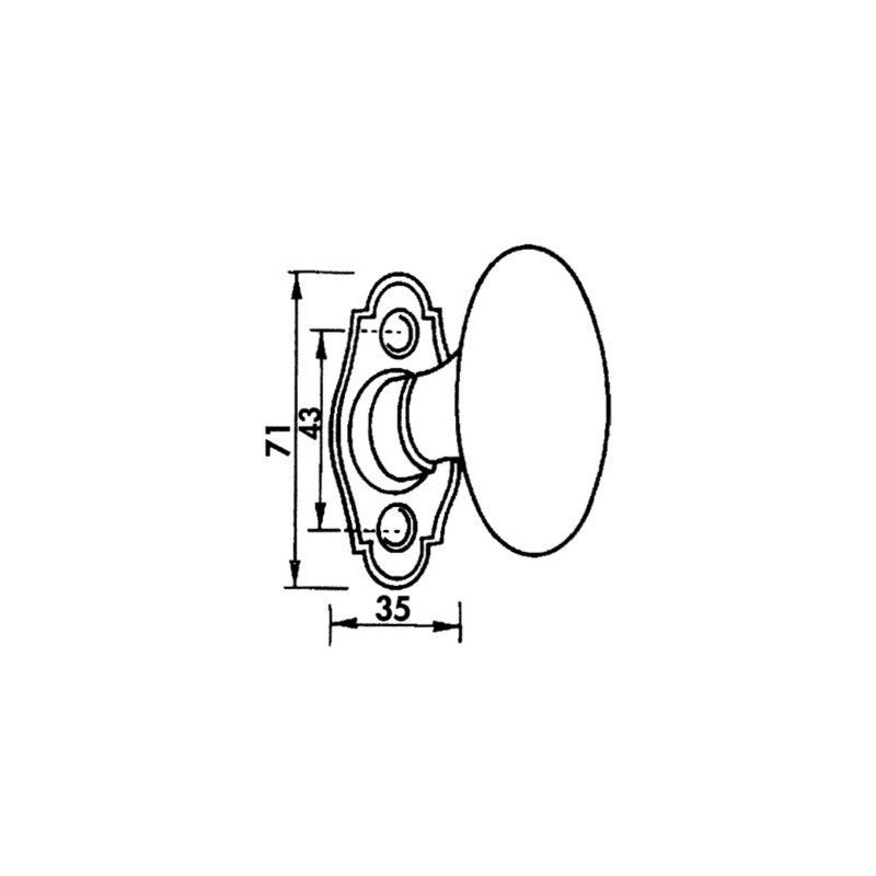 Bouton ovale sur rosace porcelaine laiton-blanc - MERIGOUS