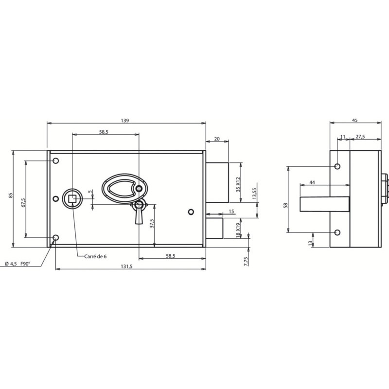 Serrure applique monopoint horizontale à fouillot clé 4 gorges 730 - METALUX