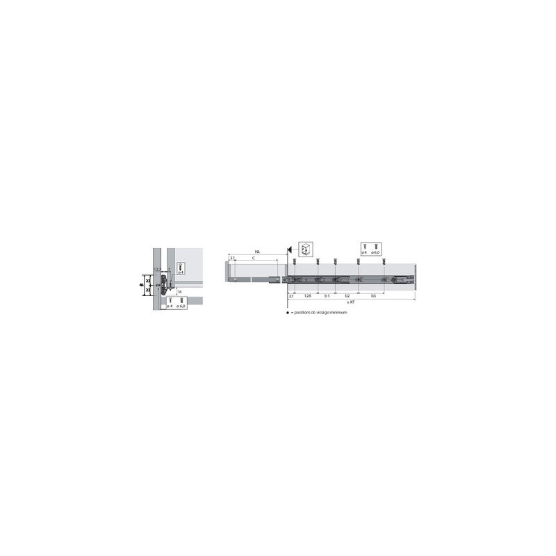Coulisse sortie totale pour un montage couvrant silent system KA 4532 AM - HETTICH