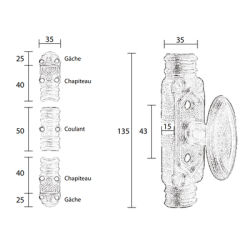Fausse crémone rustique décorative bouton N°5 - FONDERIE ROLLINGER