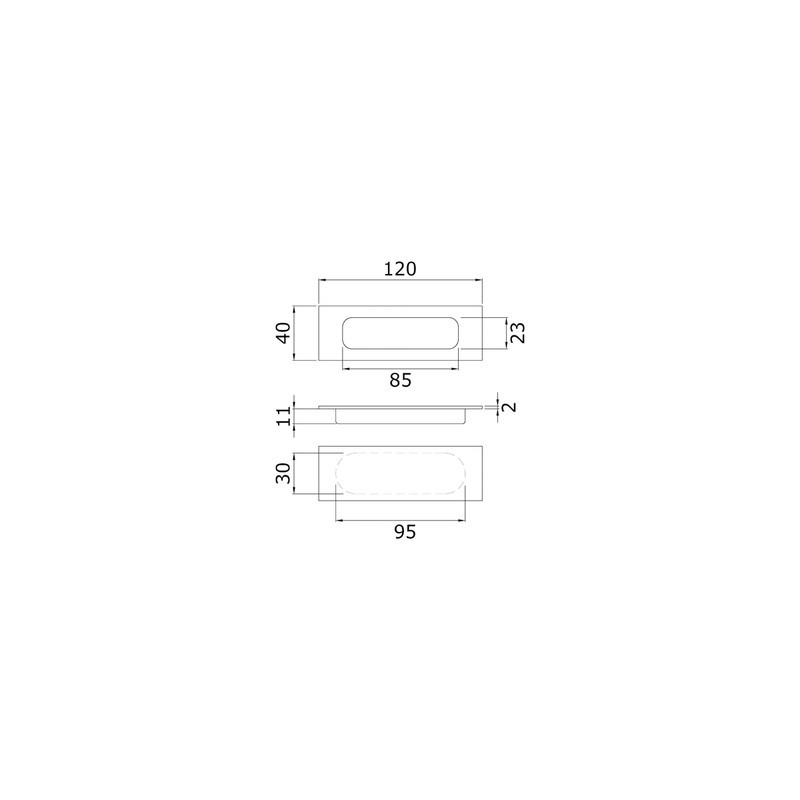 Poignée de meuble cuvette rectangle inox - DESIGN MAT
