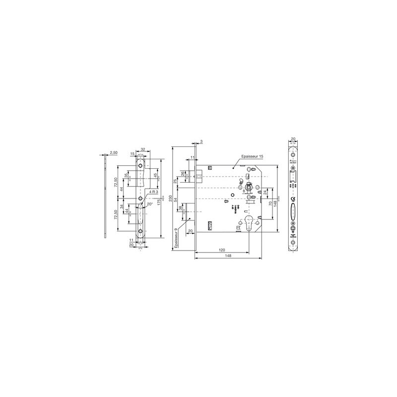 Serrure à encastrer 5 points pêne dormant demi-tour clé i A2P PMR 5900XL SGN1 - VACHETTE ASSA ABLOY