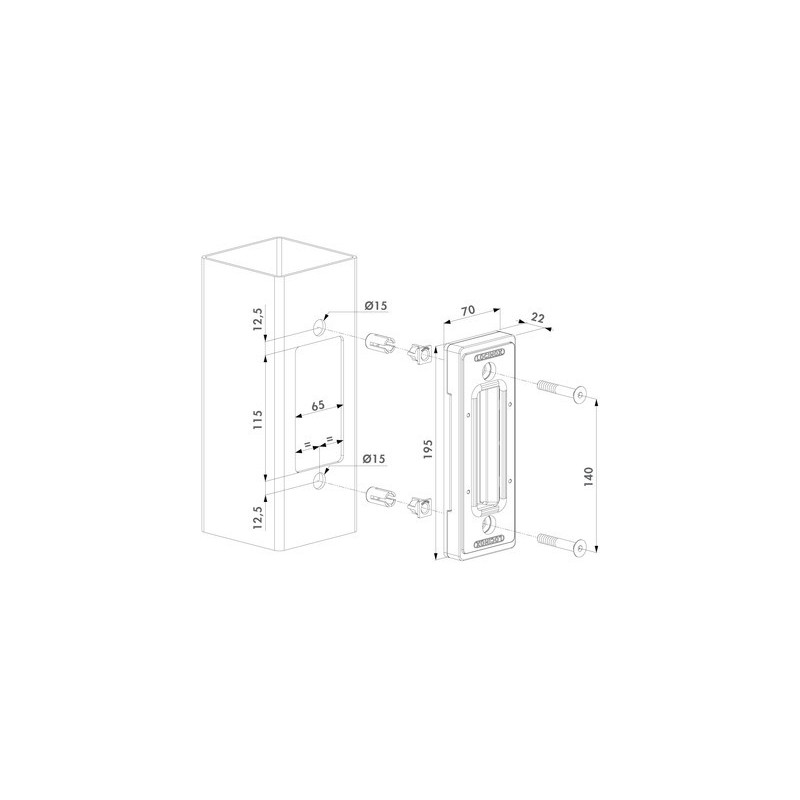 Gâche avec fixation QUICK-FIX serrure coulissant - LOCINOX