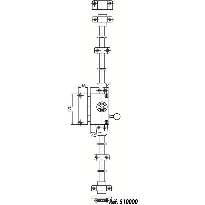 Serrure applique 3 points verticale à tirage profil rond VEGA - JPM