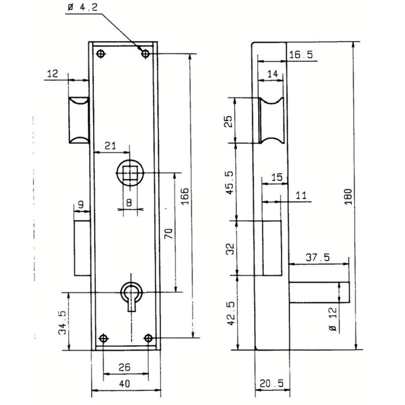 Serrure applique monopoint verticale à fouillot 4 gorges 10-40 - METALUX