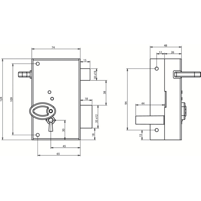 Serrure applique monopoint verticale à tirage clé 4 gorges 802 - METALUX