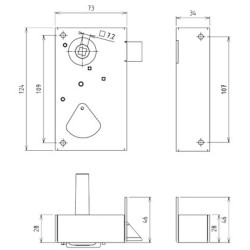 Serrure applique monopoint verticale à fouillot clé 4 gorges de grille - DEVISMES