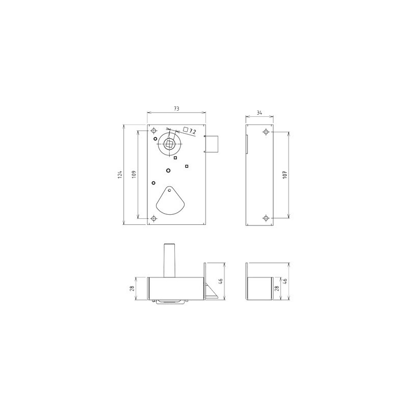 Serrure applique monopoint verticale à fouillot clé 4 gorges de grille - DEVISMES