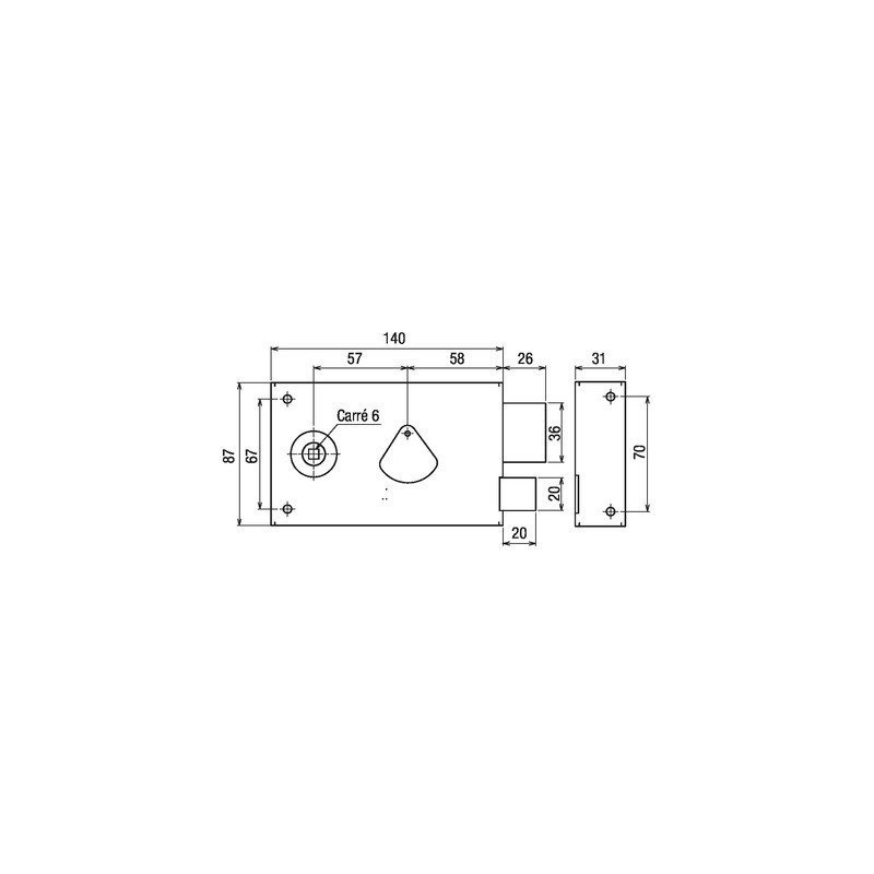 Serrure applique monopoint horizontale à fouillot clé 4 gorges de grille - DEVISMES
