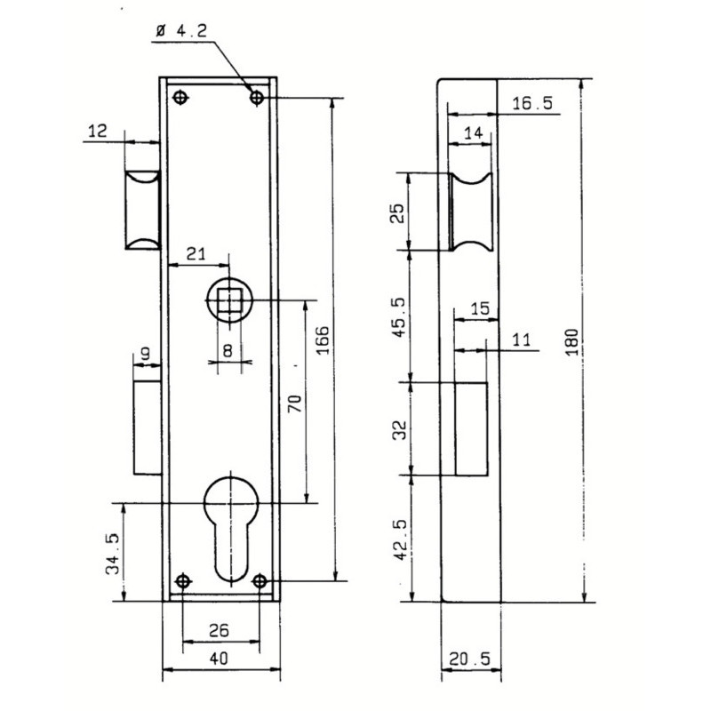 Serrure applique monopoint verticale à fouillot cylindre européen 11-40 - METALUX