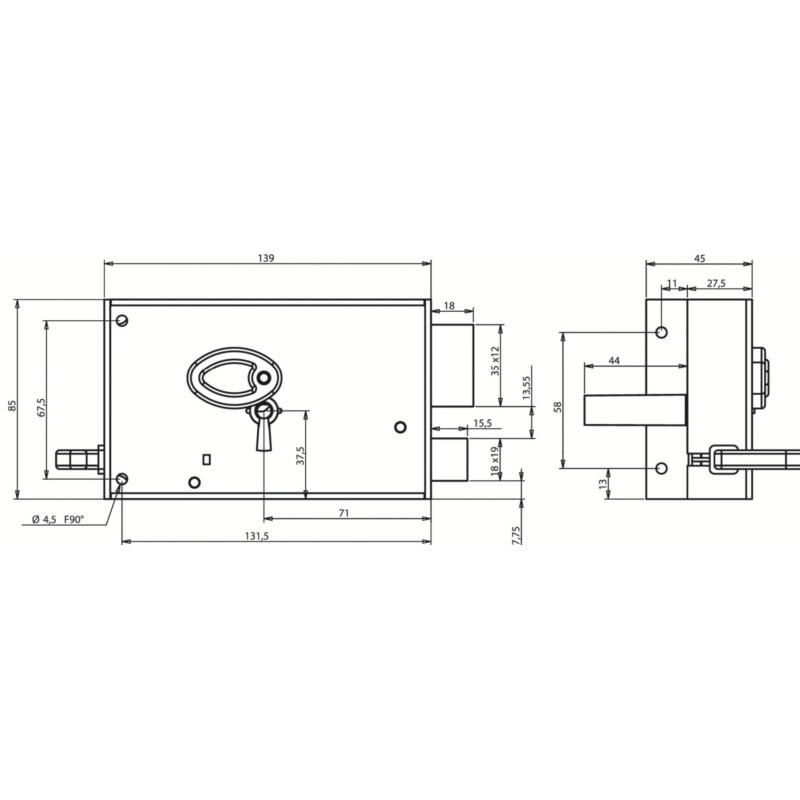 Serrure applique monopoint horizontale à tirage clé 4 gorges 727 - METALUX