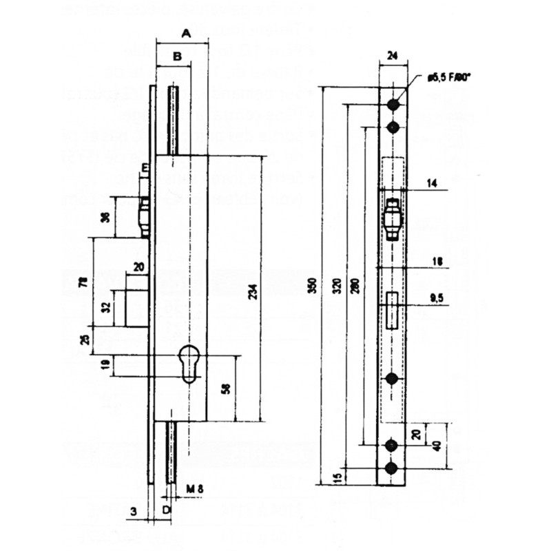 Serrure à encastrer 3 points à rouleau clé i série T8 - METALUX Serrure à encastrer 3 points à rouleau clé i série T8 - METALUX