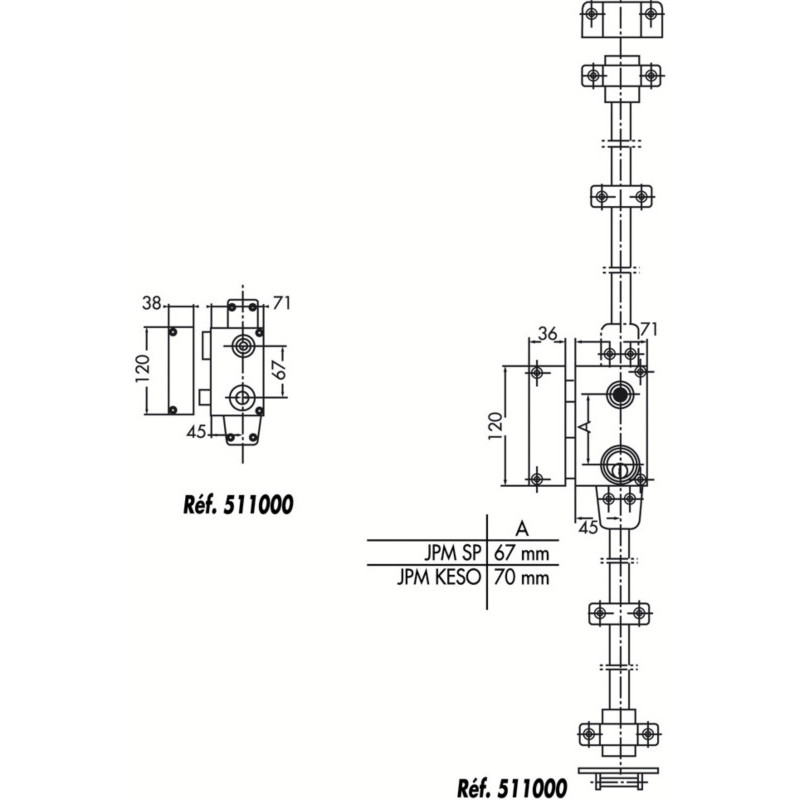 Serrure applique 3 points verticale profil rond VEGA - JPM Serrure applique 3 points verticale profil rond VEGA - JPM