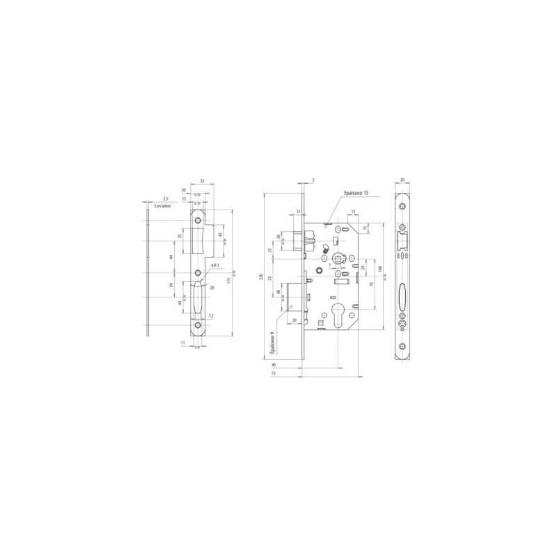 Coffre pêne dormant D455 demi tour - VACHETTE ASSA ABLOY Coffre pêne dormant D455 demi tour - VACHETTE ASSA ABLOY