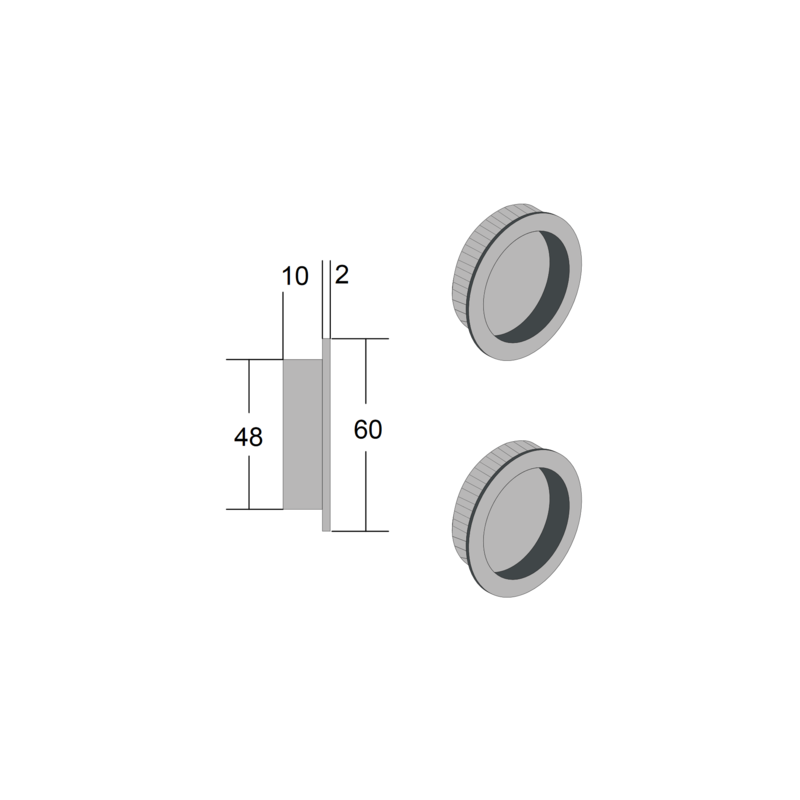 Paire de cuvettes rondes Ø 48 mm pour porte coulissante EASY PTS - BONAITI Paire de cuvettes rondes Ø 48 mm pour porte coulissante EASY PTS - BONAITI